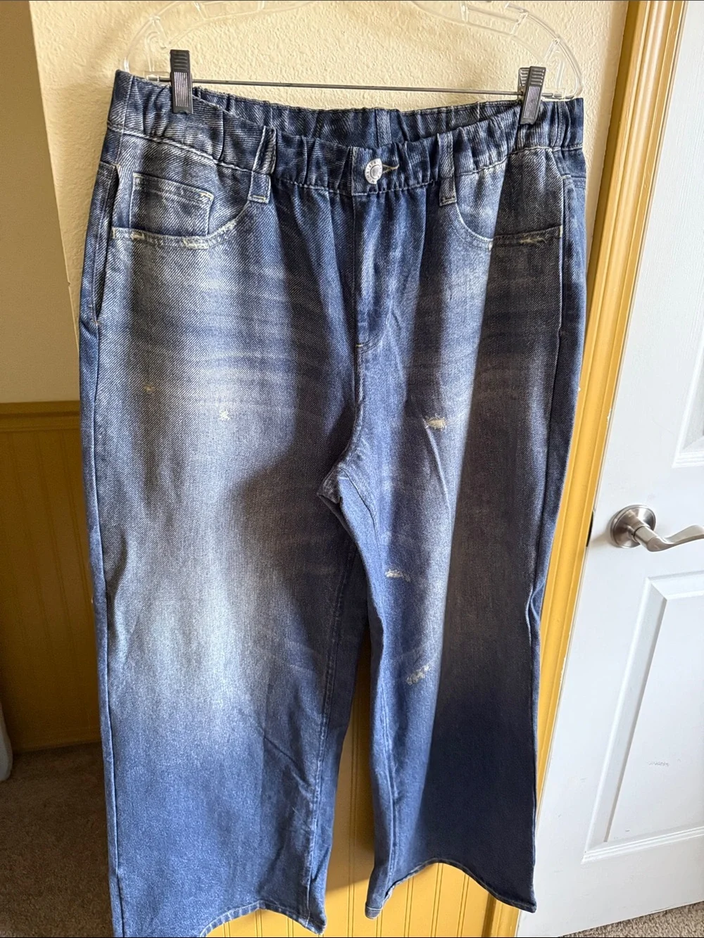 Women’s Relaxed Fit Blue Washed Jean Look pants - Picture 1 of 8